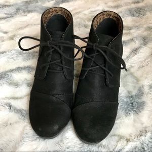 Black Lace-Up Wedge Booties